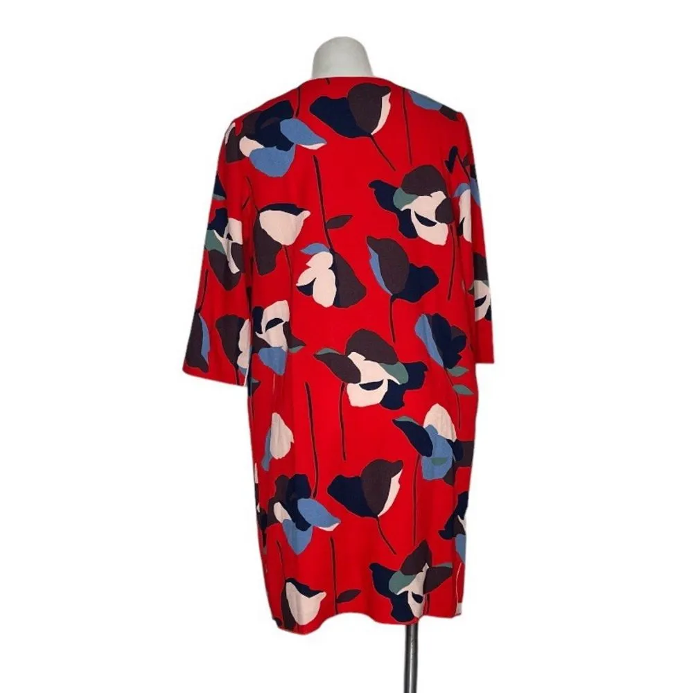 BODEN Red Floral Dress Easy Notch Shift Pockets Loose Fit Womens Size 10 R - Image 2