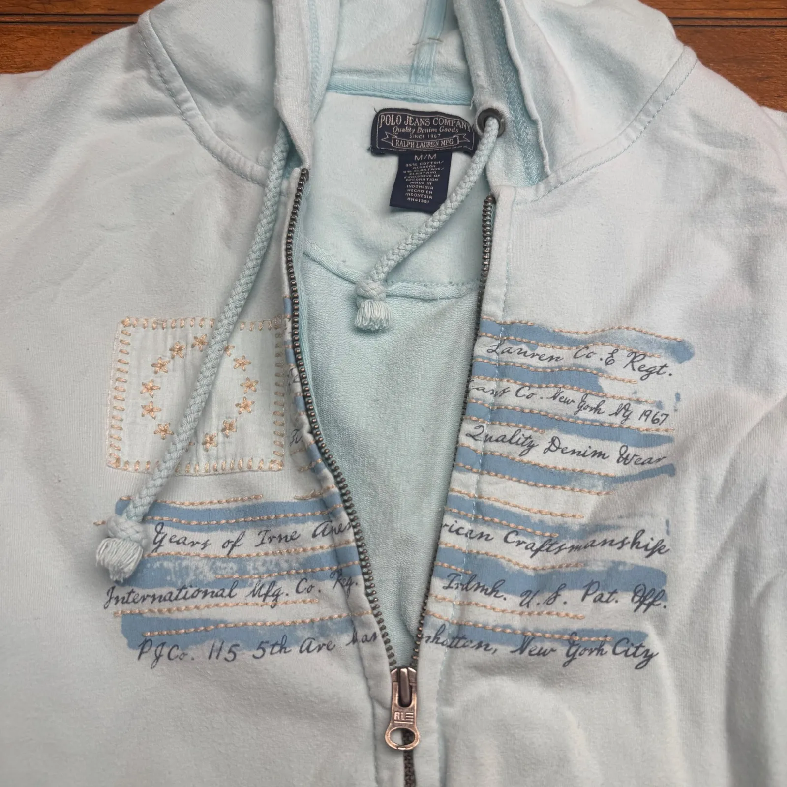 Polo Jeans Company Ralph Lauren M M Light Blue Flag Graphic Zip Hoodie Size undefined - Image 2
