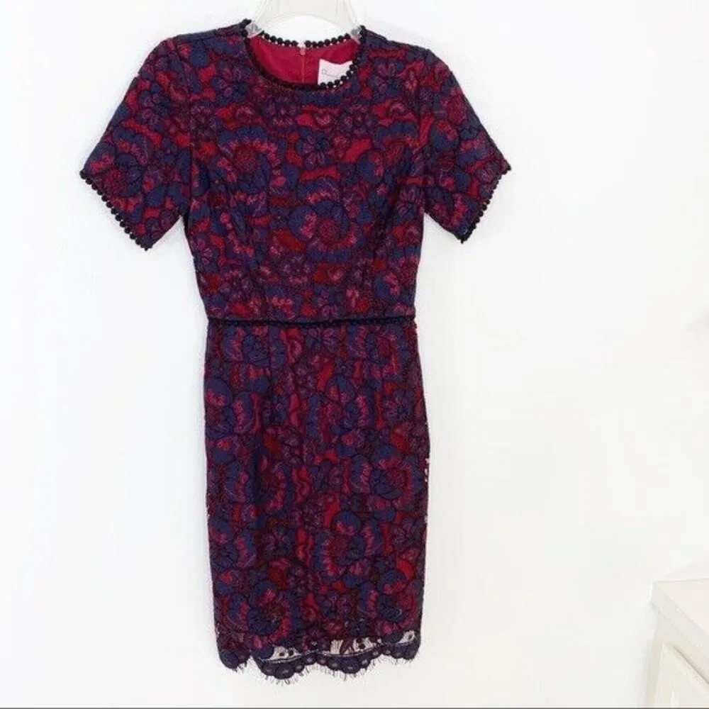 NWT Charles Henry Nordstrom Lace Sheath Dress Navy and Red size XS - Image 6