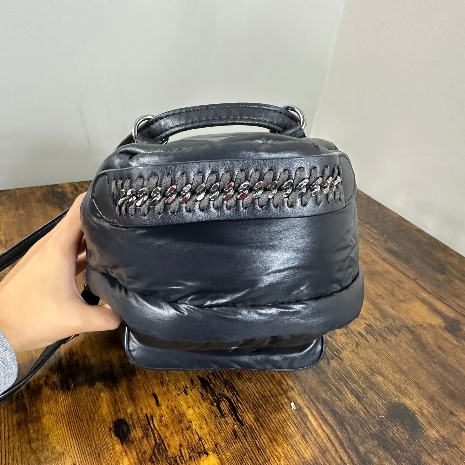 Stella McCartney Black Padded Star Mini Backpack Chain Detail Italy - Image 11