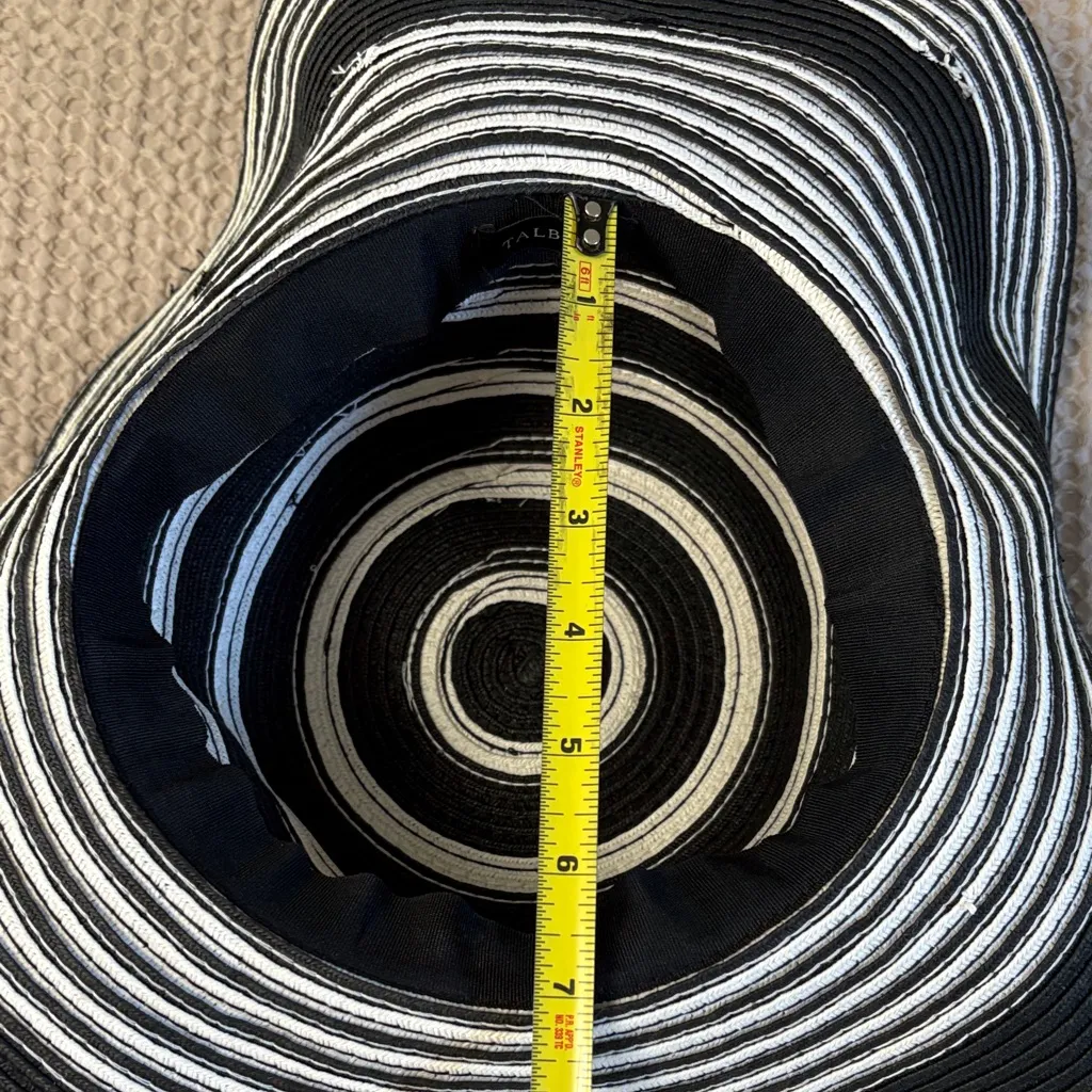 Talbots Black and White Striped Wide Brim Sun Hat Size Small Packable - Image 4