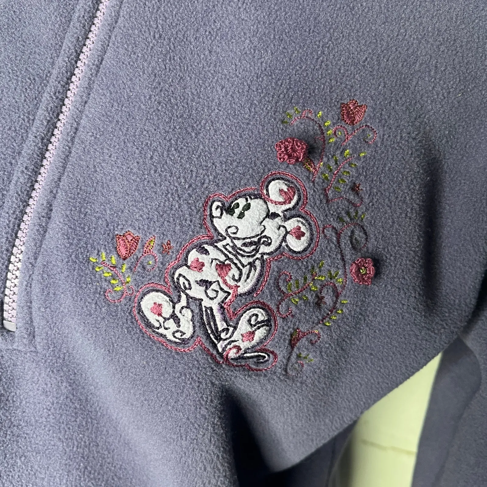 Disney Store Vintage Mickey Hoodie Fleece Embroidered Floral Women Purple Small - Image 2