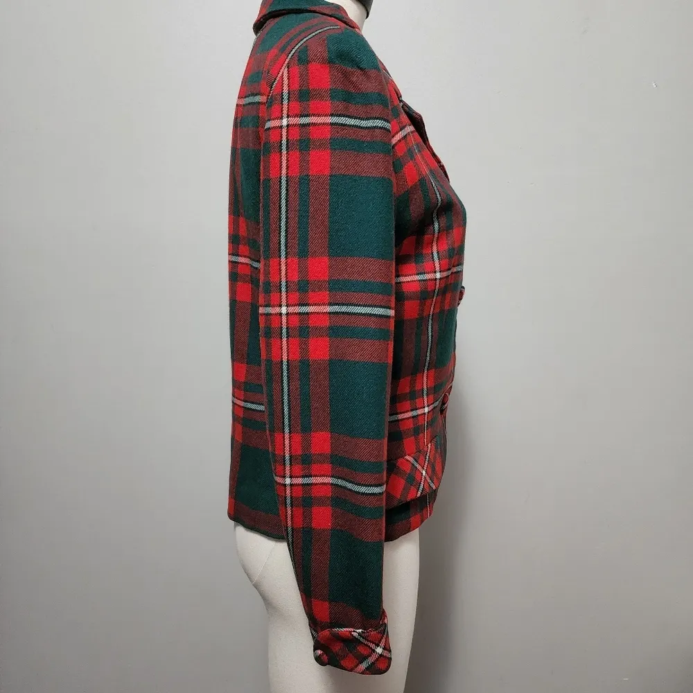 Vintage Vogue Couturier Design 60s red green plaid wool blazer size 8 - Image 5