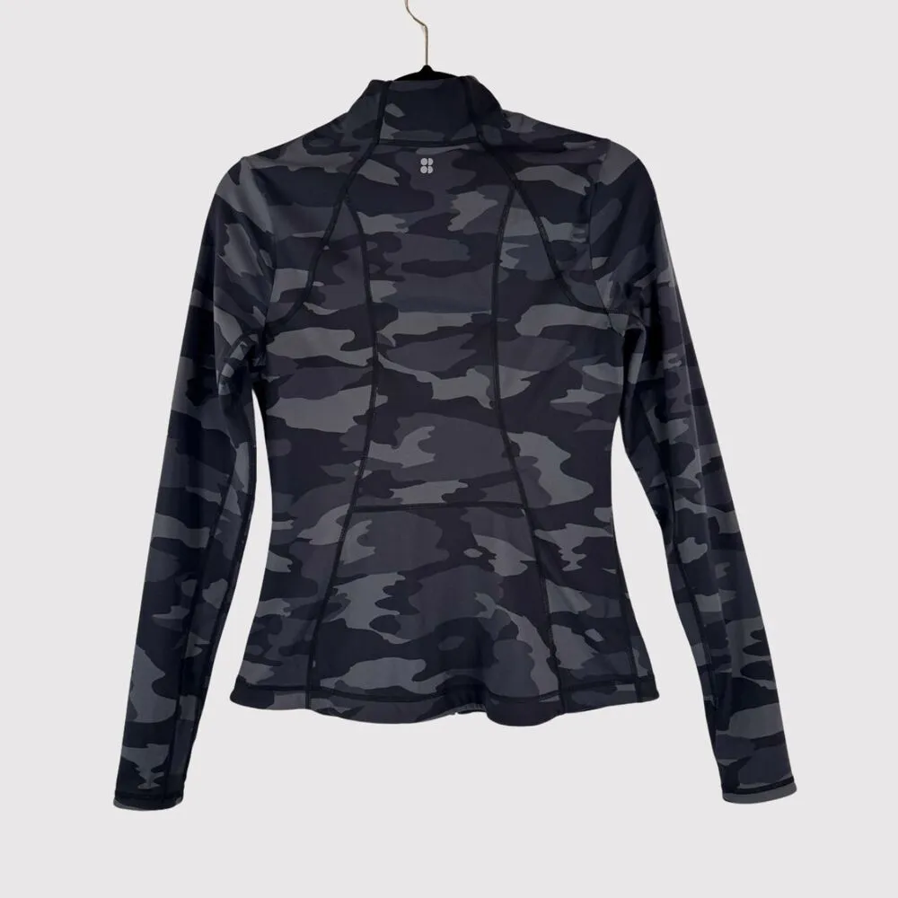 Sweaty Betty Womens Jacket Black Tonal Camo Power Workout Full Zip Stretch Small - Image 3
