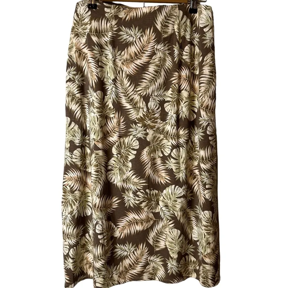 J Jill Printed A-Line Knit Maxi Skirt Watercress Cheerful Palms Elastic Waist SP - Image 5