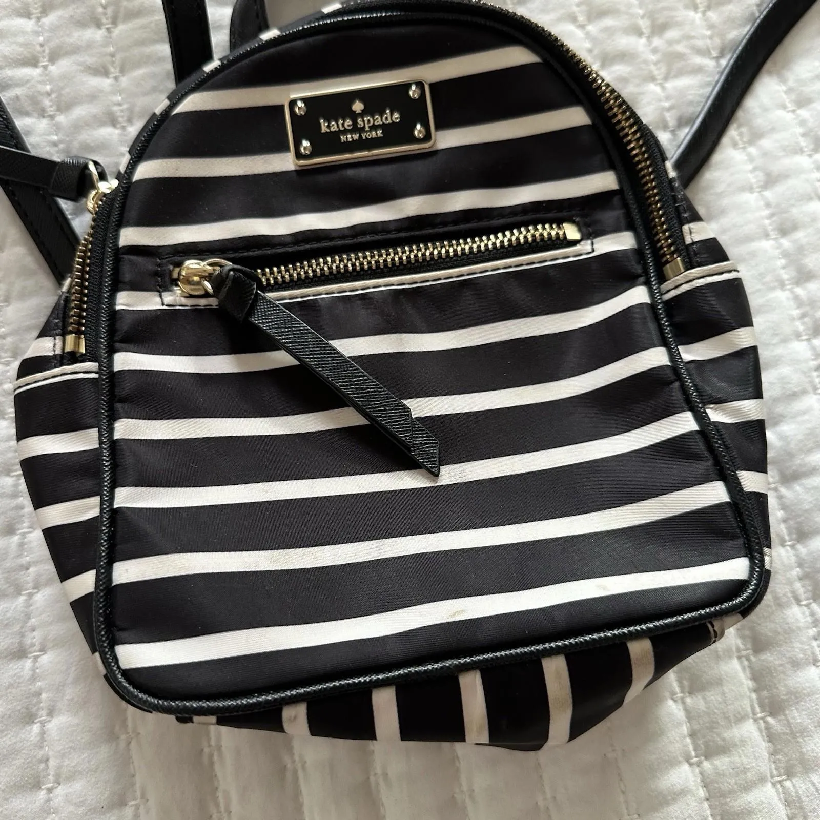 Kate Spade New York Black & White Striped Small Backpack - Image 9