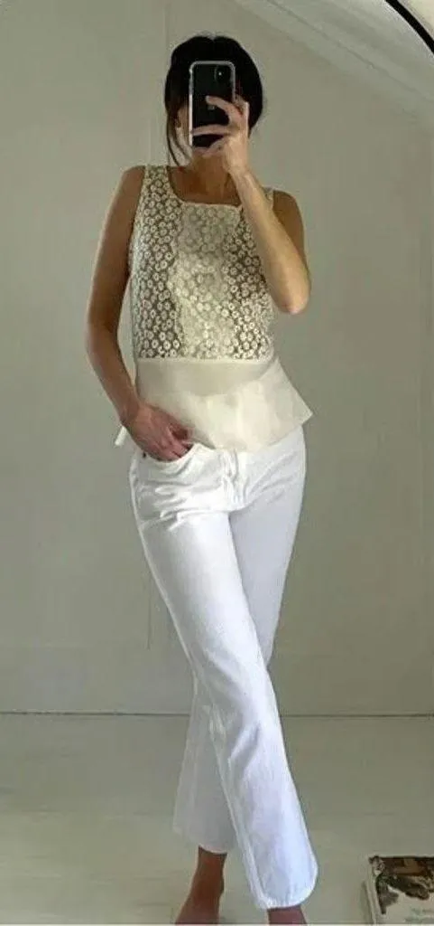 Floral Embroidered Lace Peplum Top White/Ivory Size 4P Retail $98 - Image 2