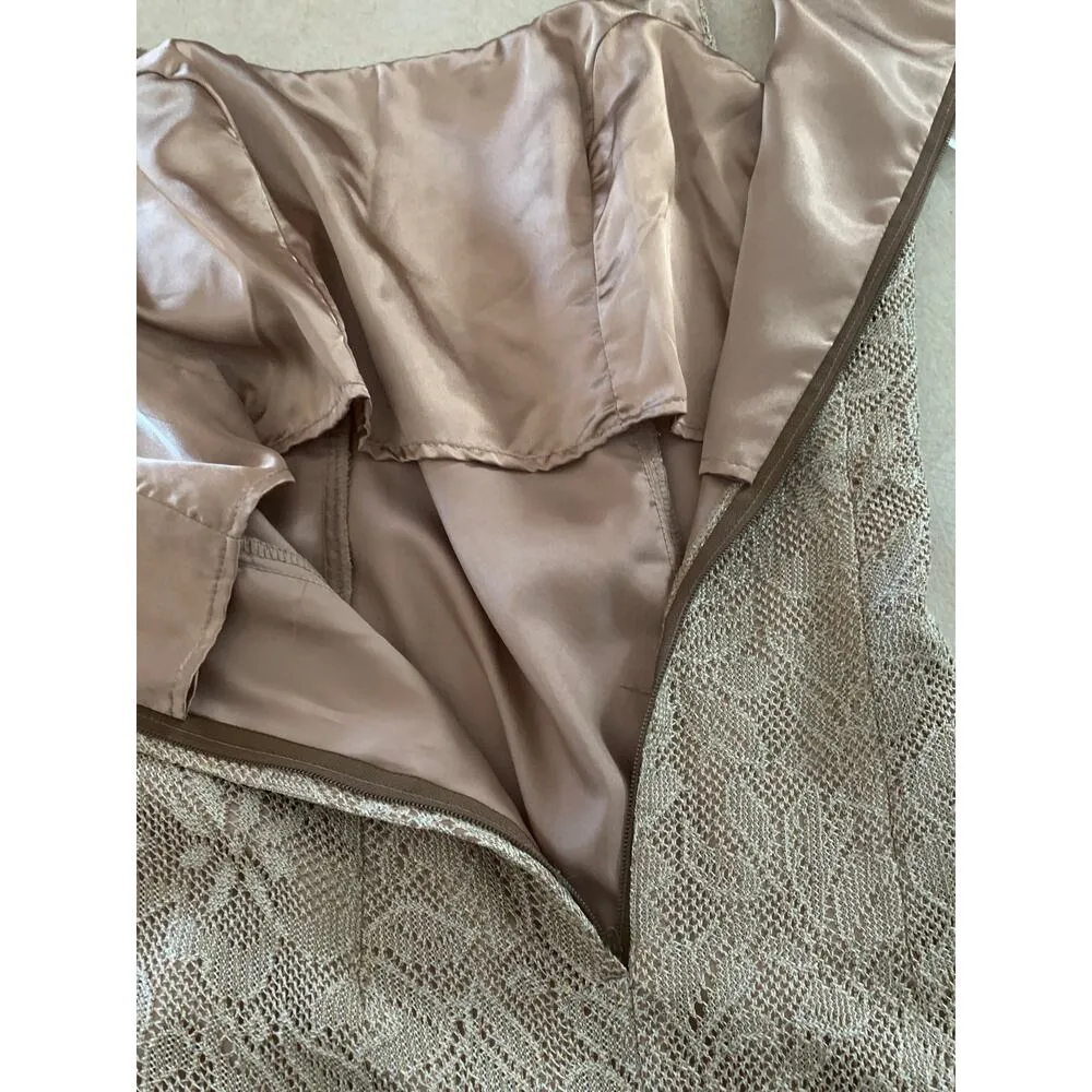 90s Jessica McClintock gold lace bodycon dress scoop neck size small 4 - Image 6