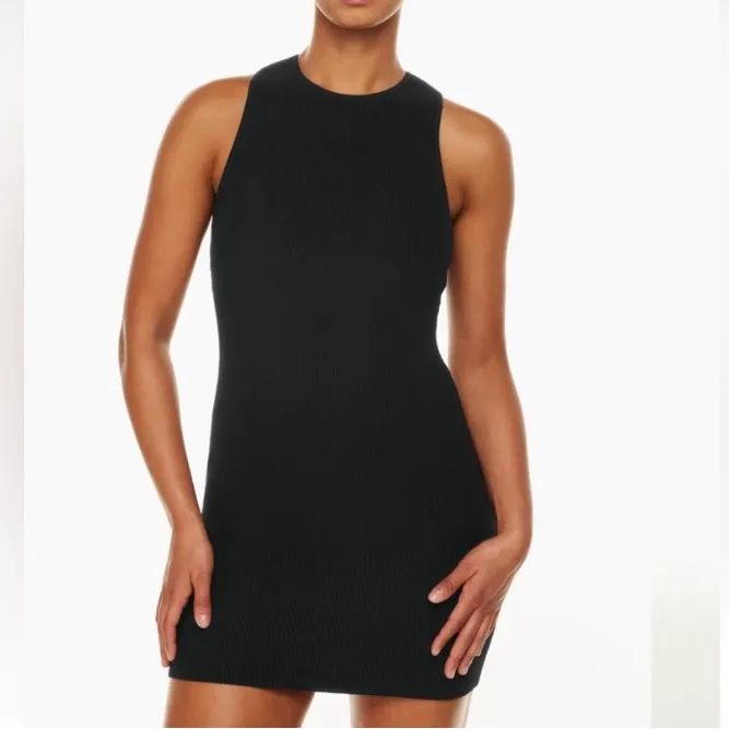 Aritzia Babaton Black Ribbed Sculpt Knit Racer Back Dress classic minimalist - Image 2
