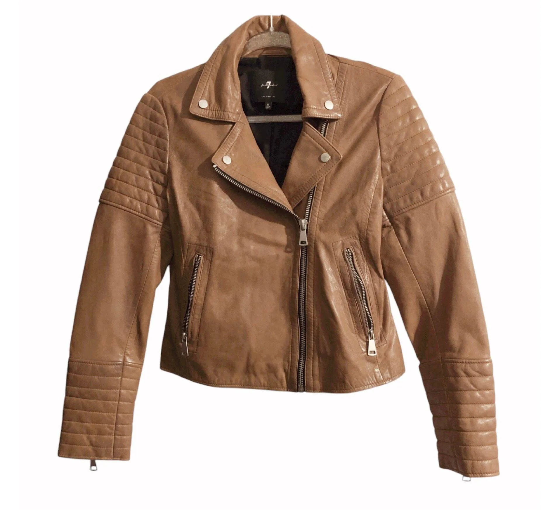 Tan Leather Moto Jacket - Image 3