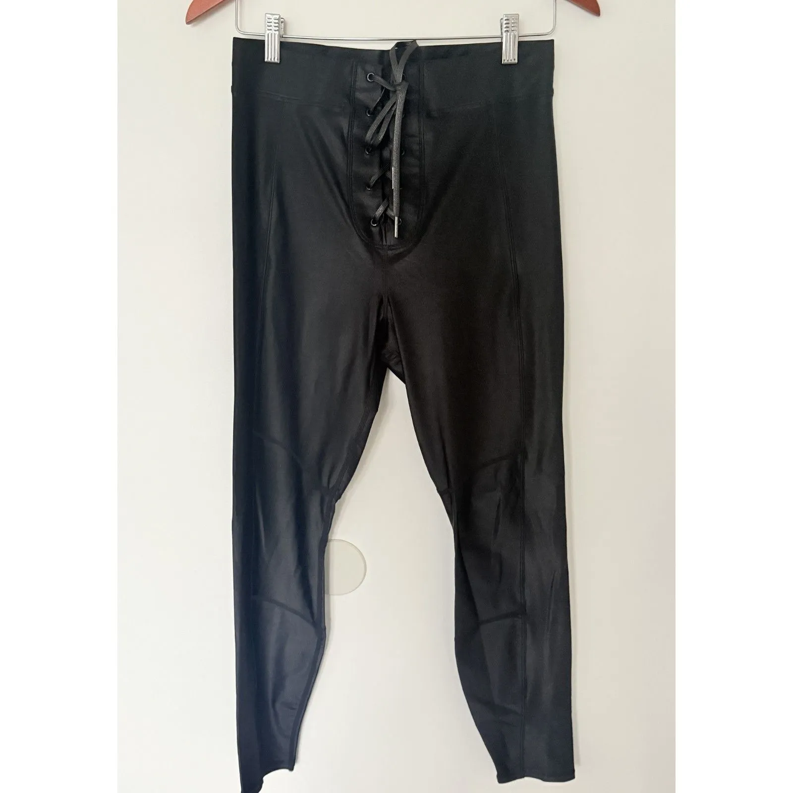 Good American Bombshell Faux Leather Lace Front Glossy Black Legging Sz 3 (L) - Image 2