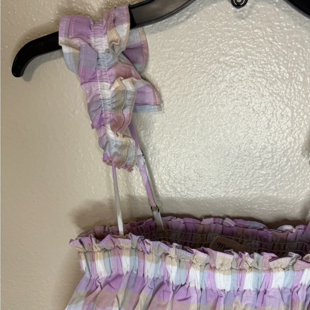 MABLE gingham Pastel Plaid Ruffle crop top Purple Size M - Image 5