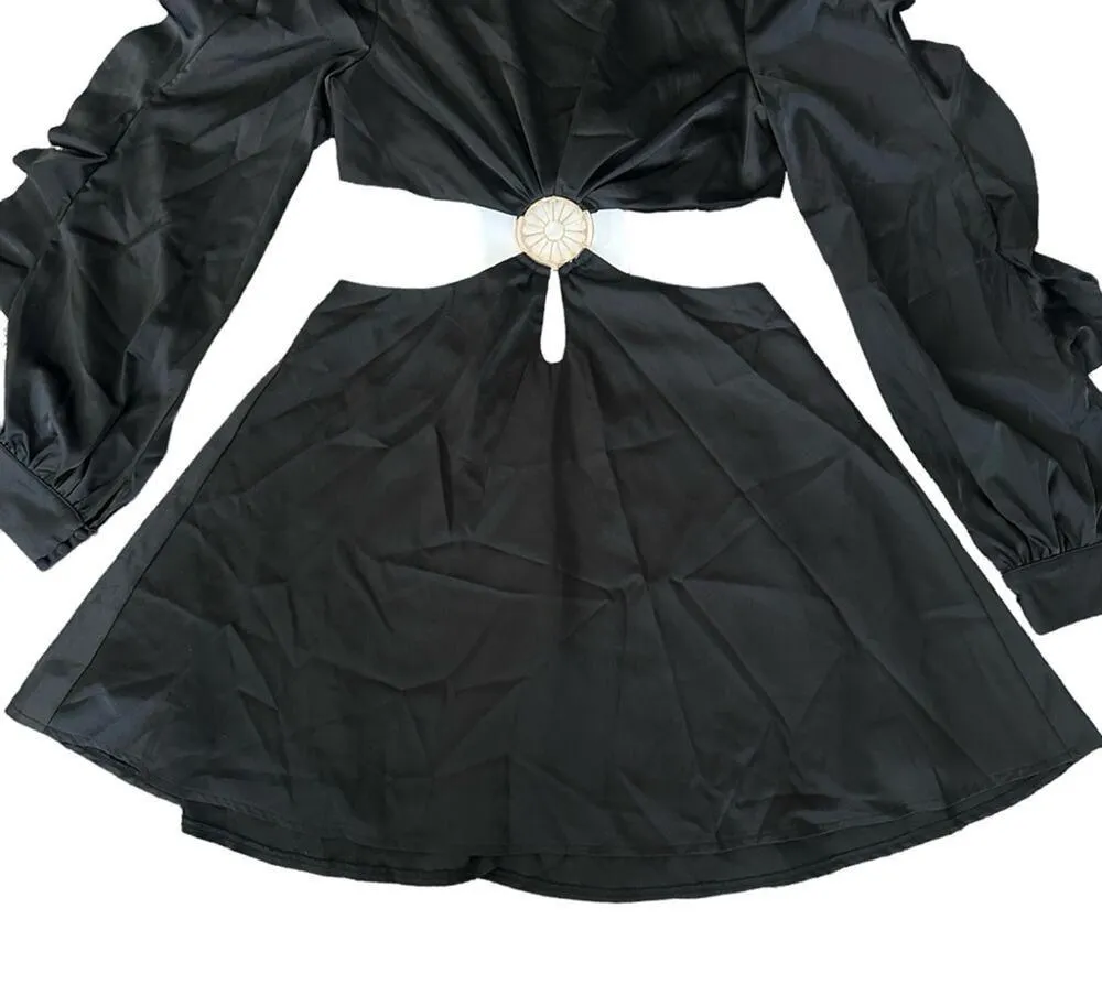 NEW Alamour the Label Romy Dress Black Dress LBD Mini Vacation Silk Sexy Size XL - Image 4