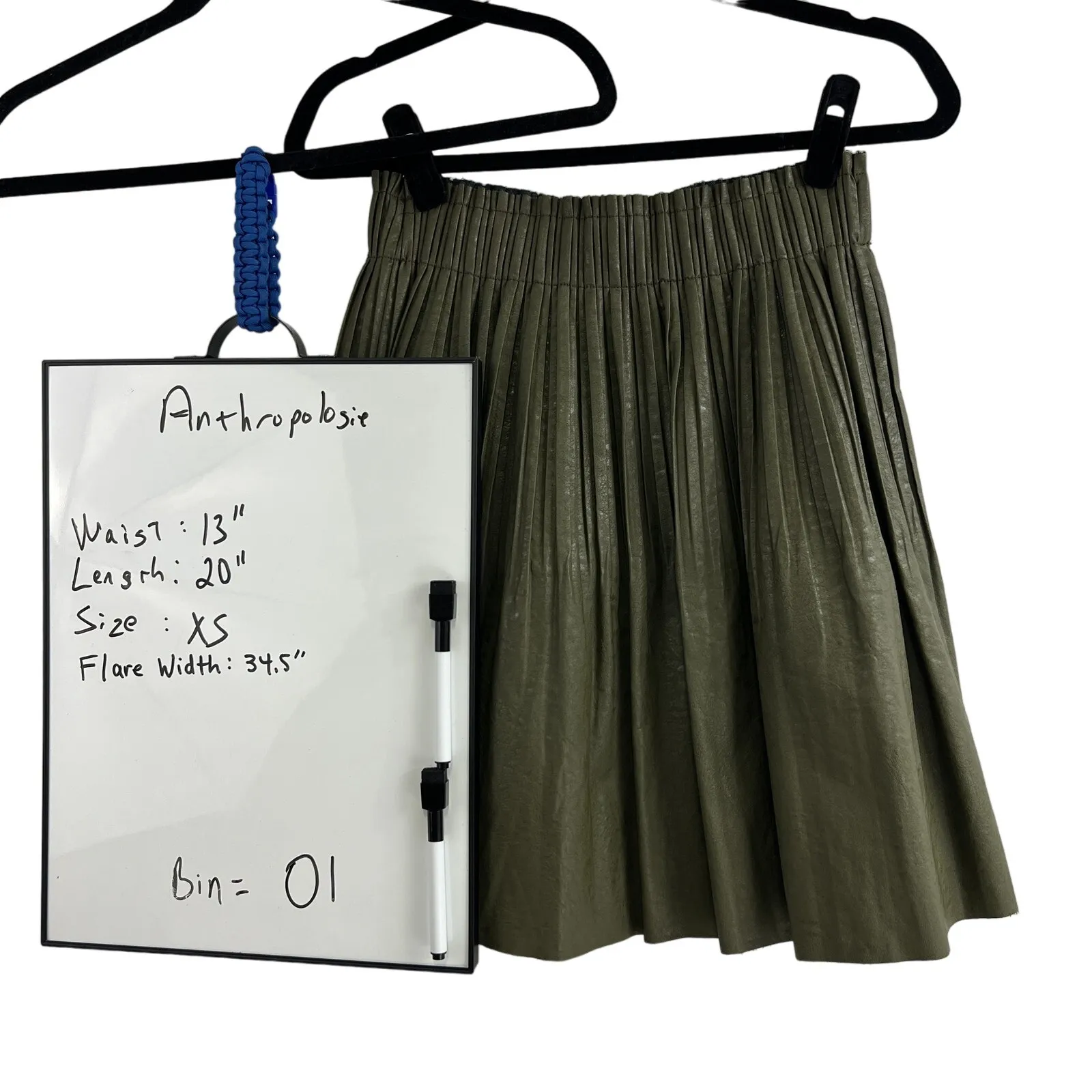 Anthropologie Faux Leather Olive Green Pleated Mini Skirt Women XS Indie Preppy - Image 6