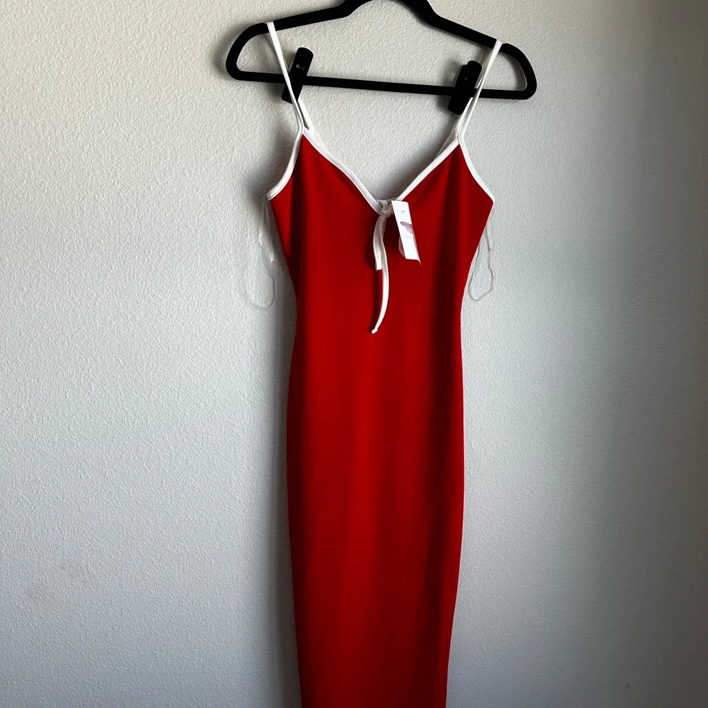 Timing Red Midi Dress with White Trim - Image 5