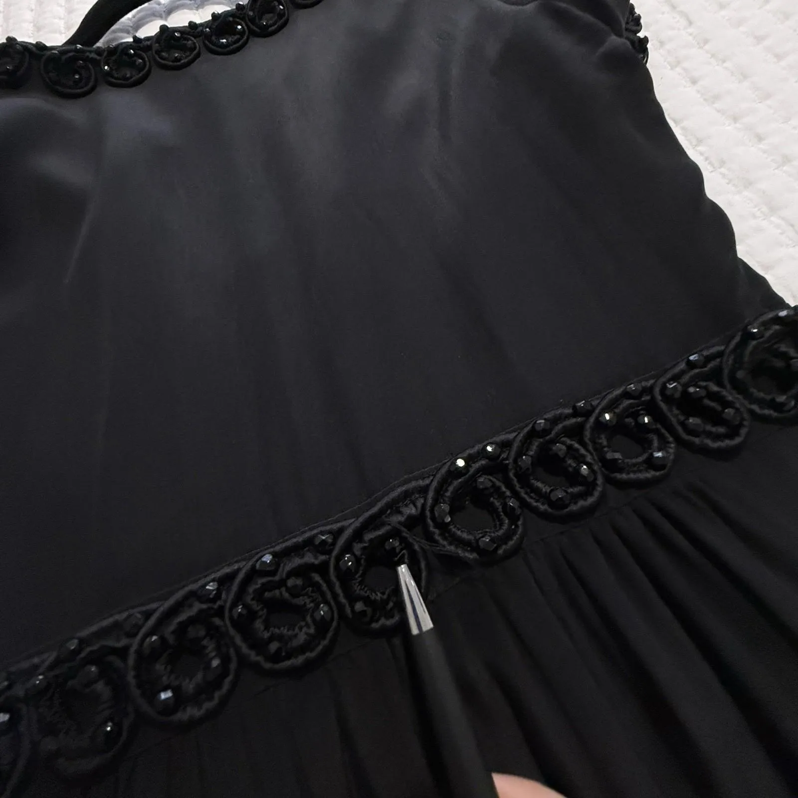 Antik Batik Dress Sz M 40 Short Sleeve 100% Silk Beaded Has Pockets Black Size M - Image 2