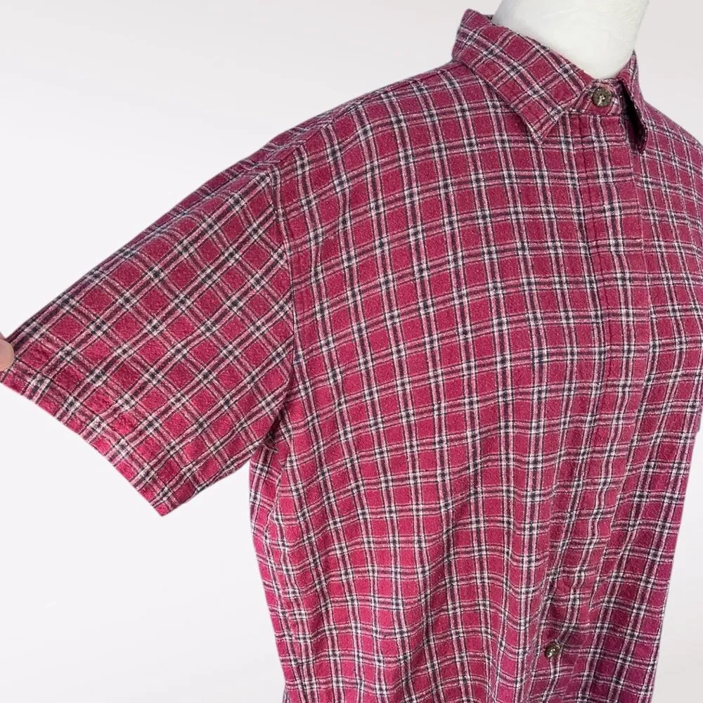 Faded Glory Silk Plaid Button Down Shirt Short Sleeve Medium - Image 7