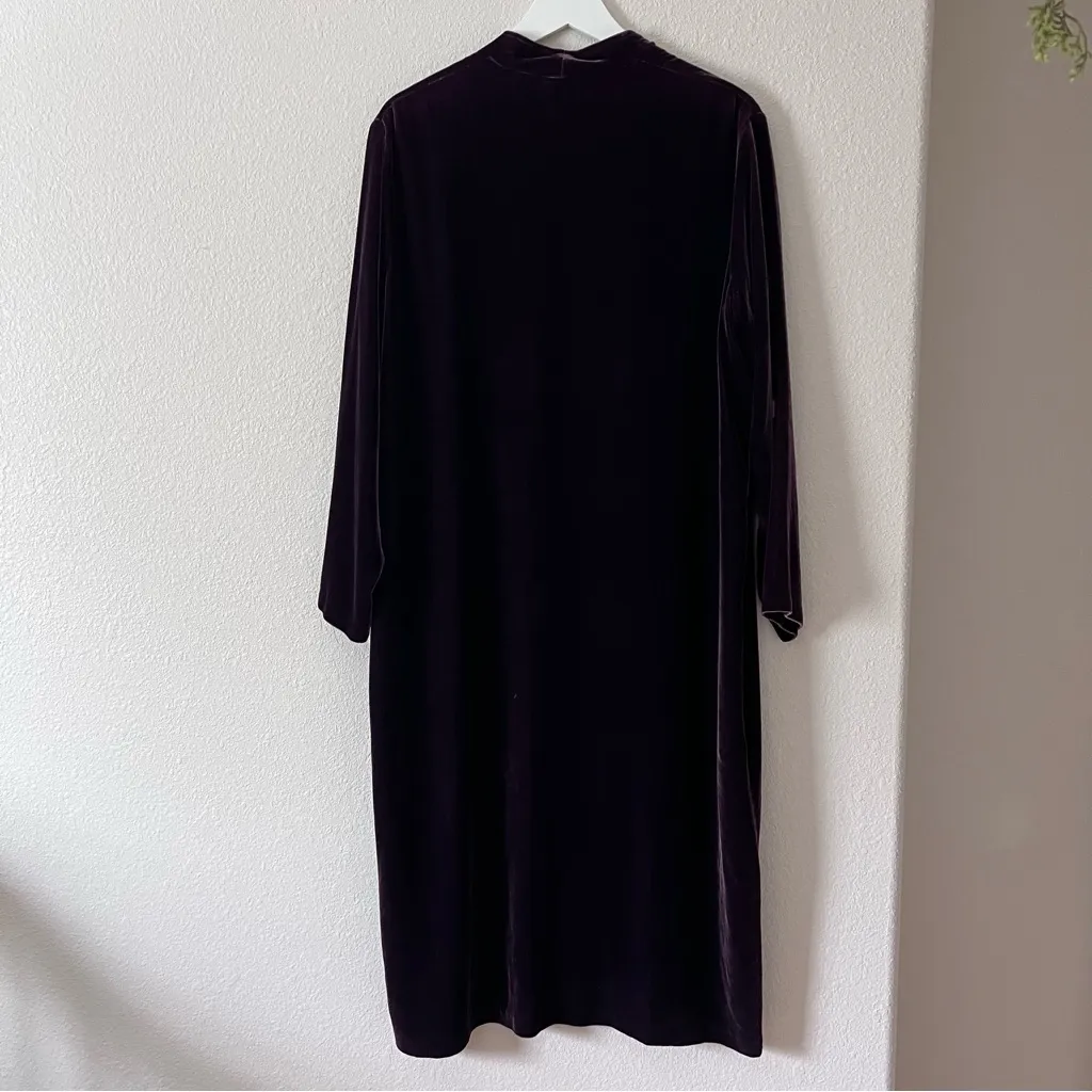 Eileen Fisher Plum Purple Silk Velvet Open Front Duster Cardigan Small - Image 2