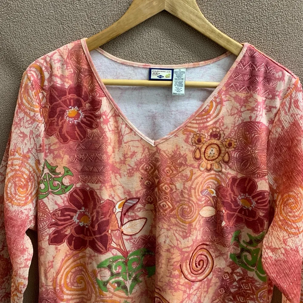 B03-Women's Caribbean Joe Blouse, 1X, Coral Y2K - Image 2