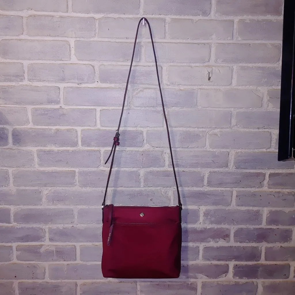 Kate Spade Burgundy Nylon Crossbody Bag Adjustable Strap Heart Lined Zip Closure - Image 6