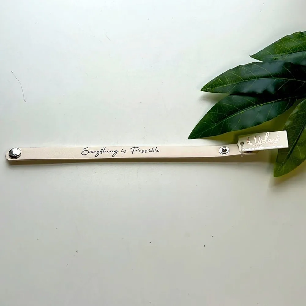 Everything is Possible Cream Leather Bracelet Black - Image 3