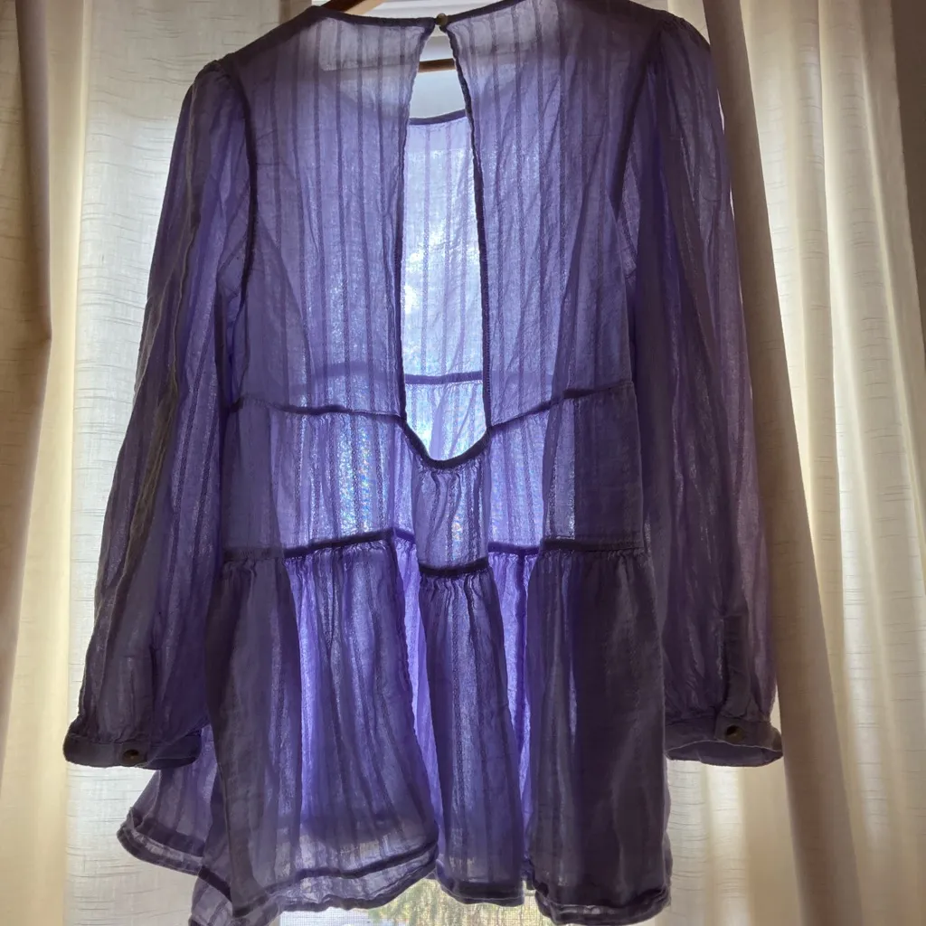 American Eagle Outfitters Lavender Backless Tiered Flowy Blouse balloon sleeves - Image 2