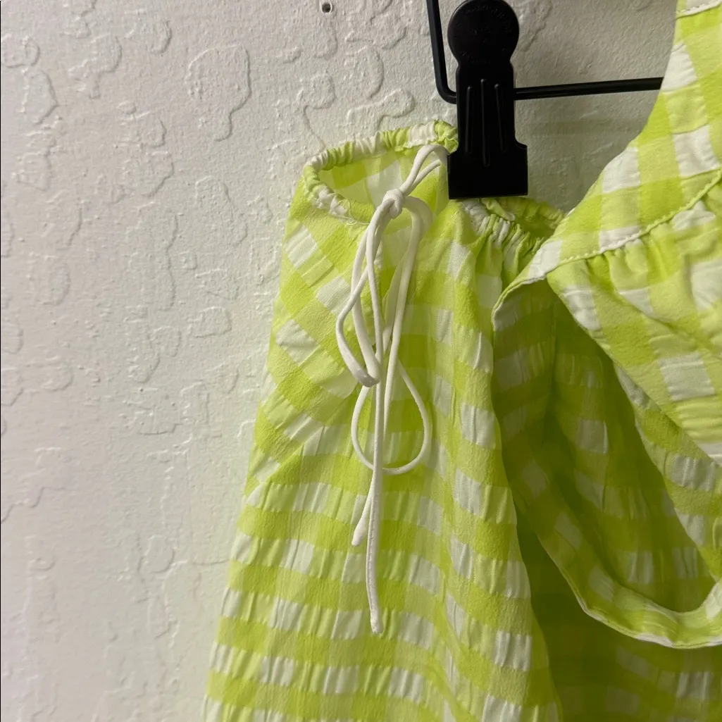 For Love & Lemons Maureen Midi Dress Lime Green Gingham Cutout Small Neon NWT - Image 5