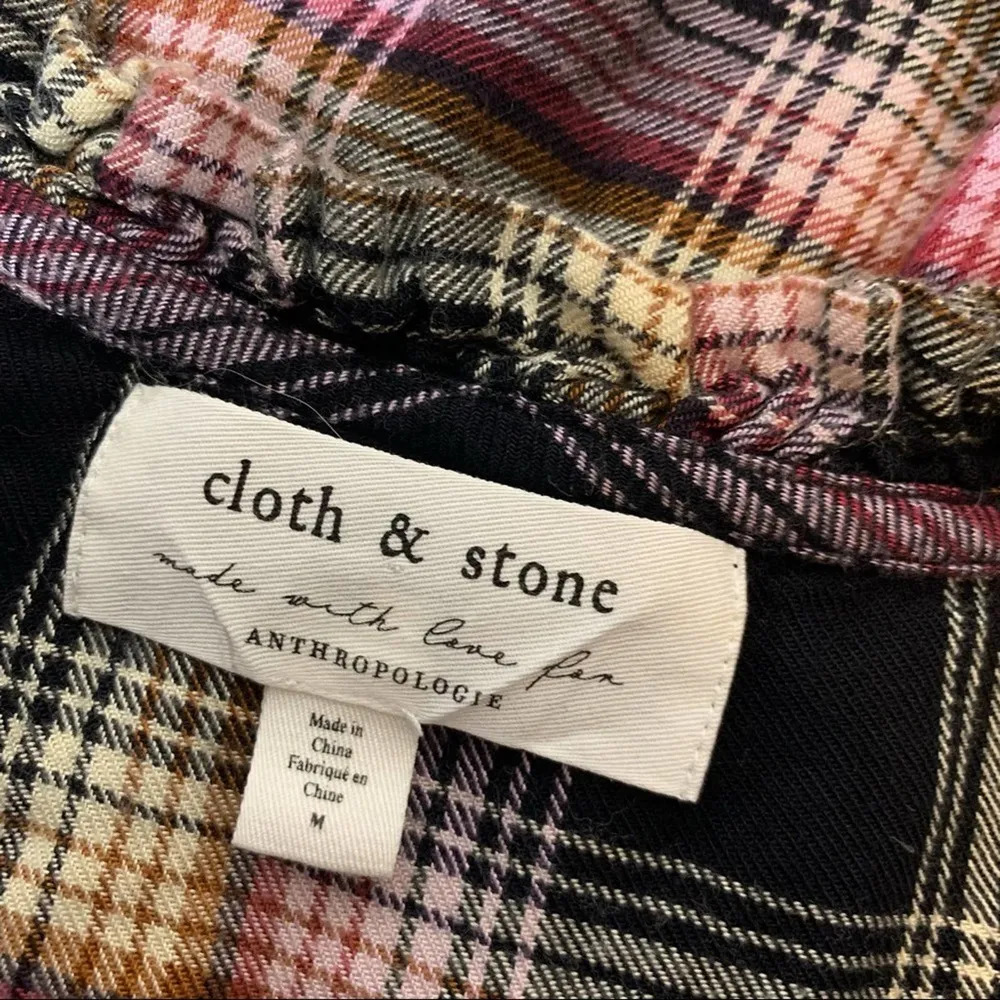 Anthropologie cloth & stone charley plaid soft flannel ruffle neck top sz M - Image 7