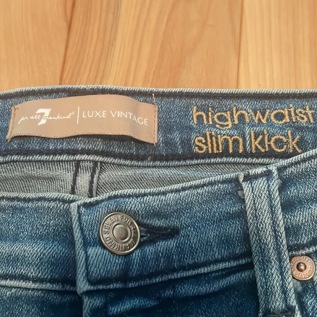 Seven For All Mankind flare high waist slim kick sequin distressed hem jeans - Image 6