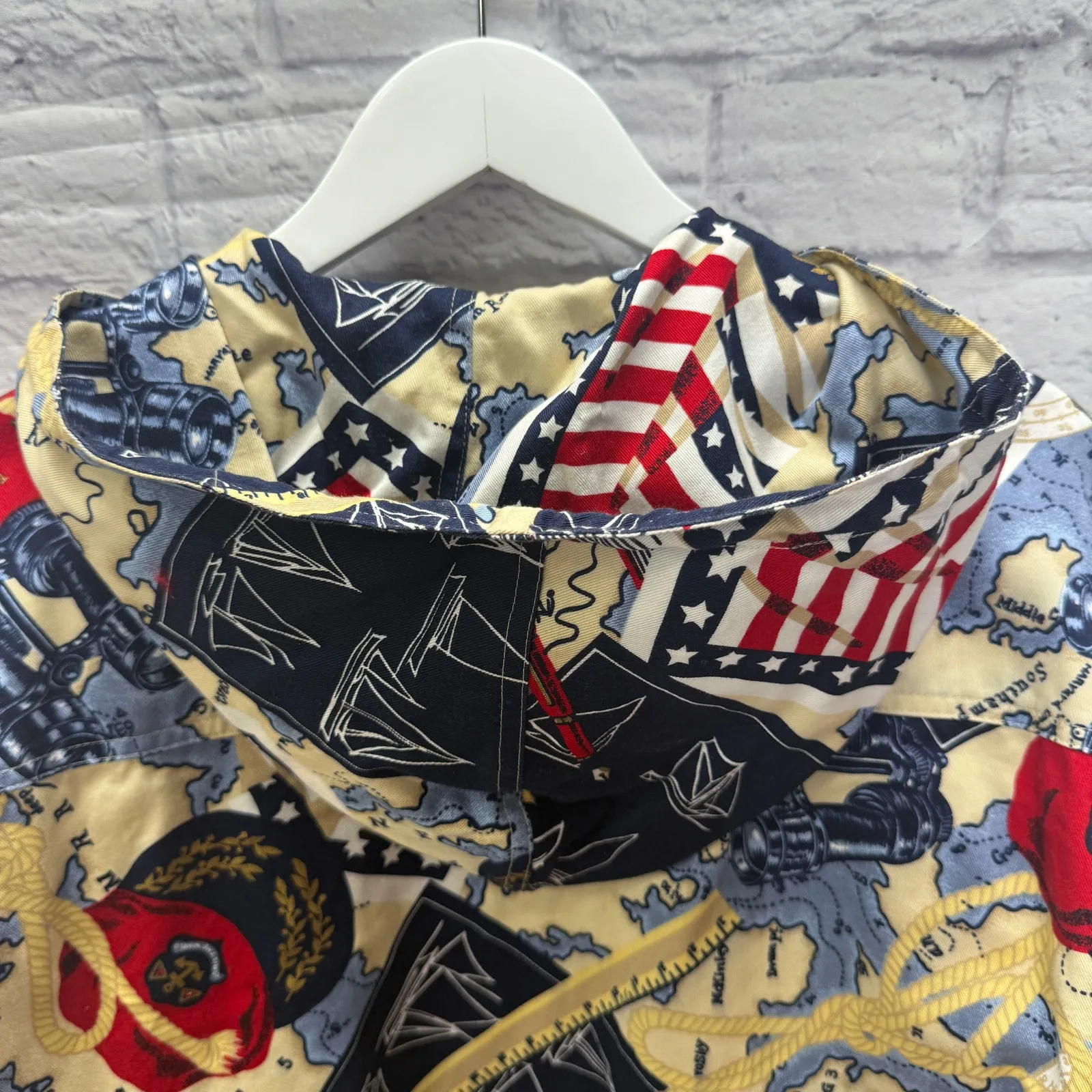 Vintage Chaus All Over Print Zip Hooded Jacket Size M Americana Maps Red Blue Size M - Image 7