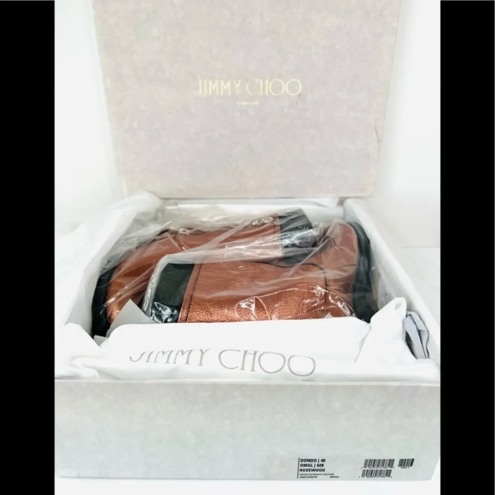 JIMMY CHOO Dondo Rosewood Metallic Grainy Leather Biker Ankle Boots EU 40 - Image 2