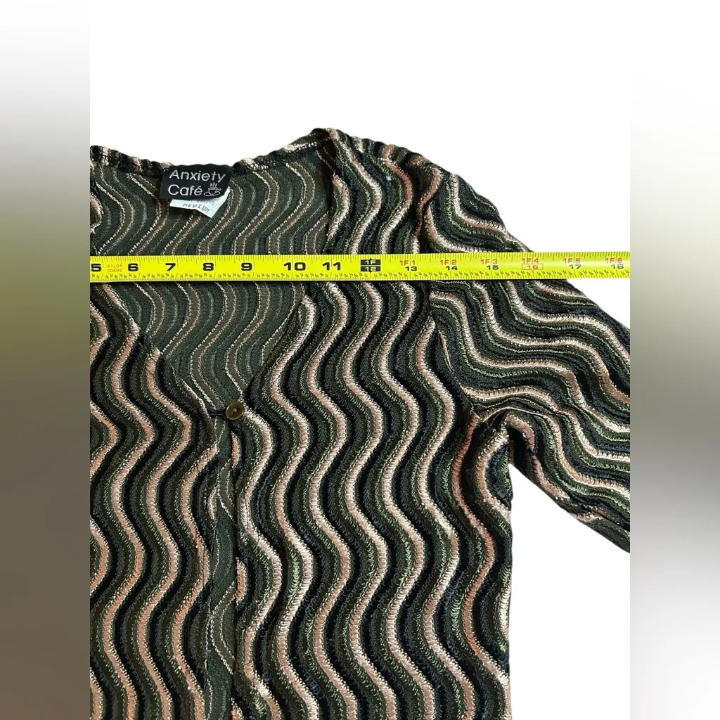 Anxiety Café Metallic Sheer Wavy Mesh Button Front Top M Vintage Y2K Retro Glam Black Size undefined - Image 6