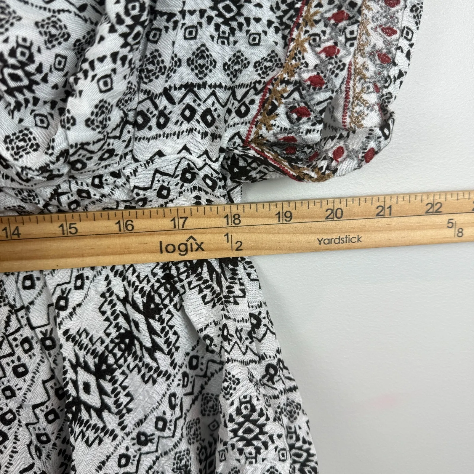 Savanna Jane Top Women S Multi Aztec Floral Embroidered Ruffle Blouse Boho Retro - Image 7