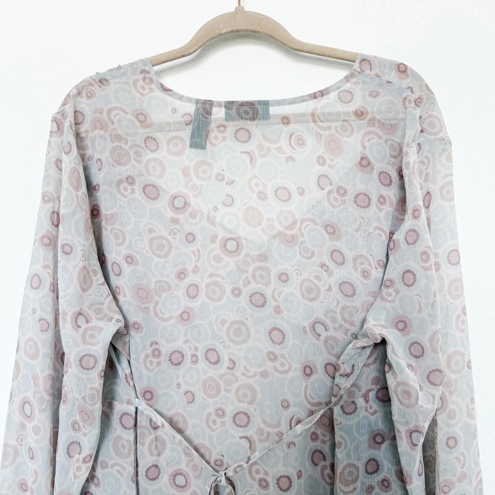 Apostrophe Womens Blouse Size 22W Blue Sheer Boho Peasant Romantic Tie Sleeve - Image 6