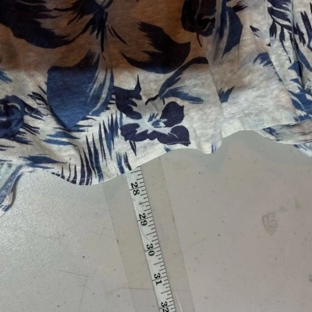 C&C California Women's‎ Linen Floral Leaf Print Short Sleeve Top Blue Size 2X - Image 7