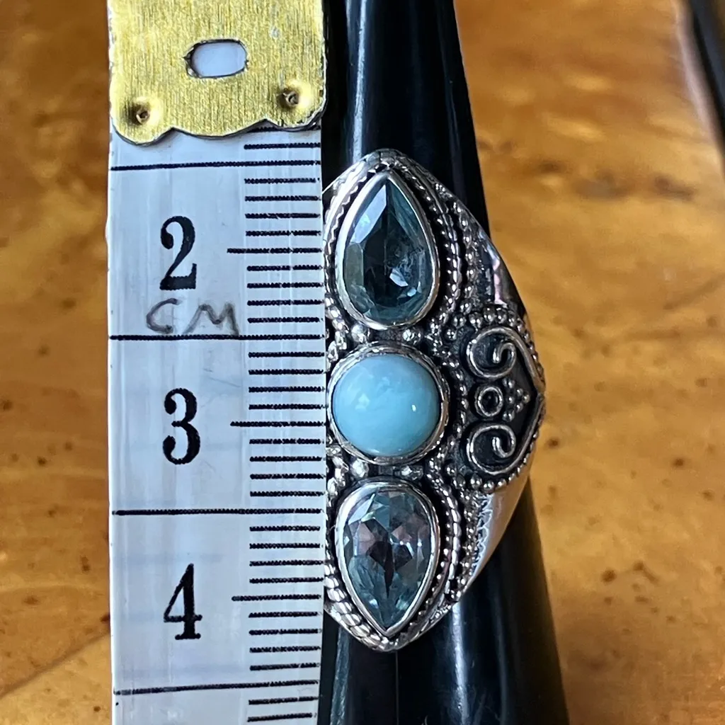 Sky Blue Topaz Larimar Sterling Silver Cocktail Ring Size 7 - Image 7