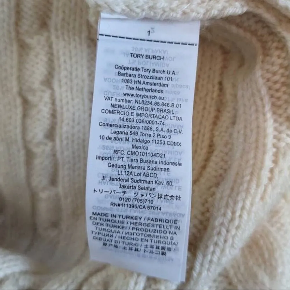 Tory Burch Sweater Nel Cable Knit Diamond Turtleneck Alpaca Wool in Cream Blue - Image 12