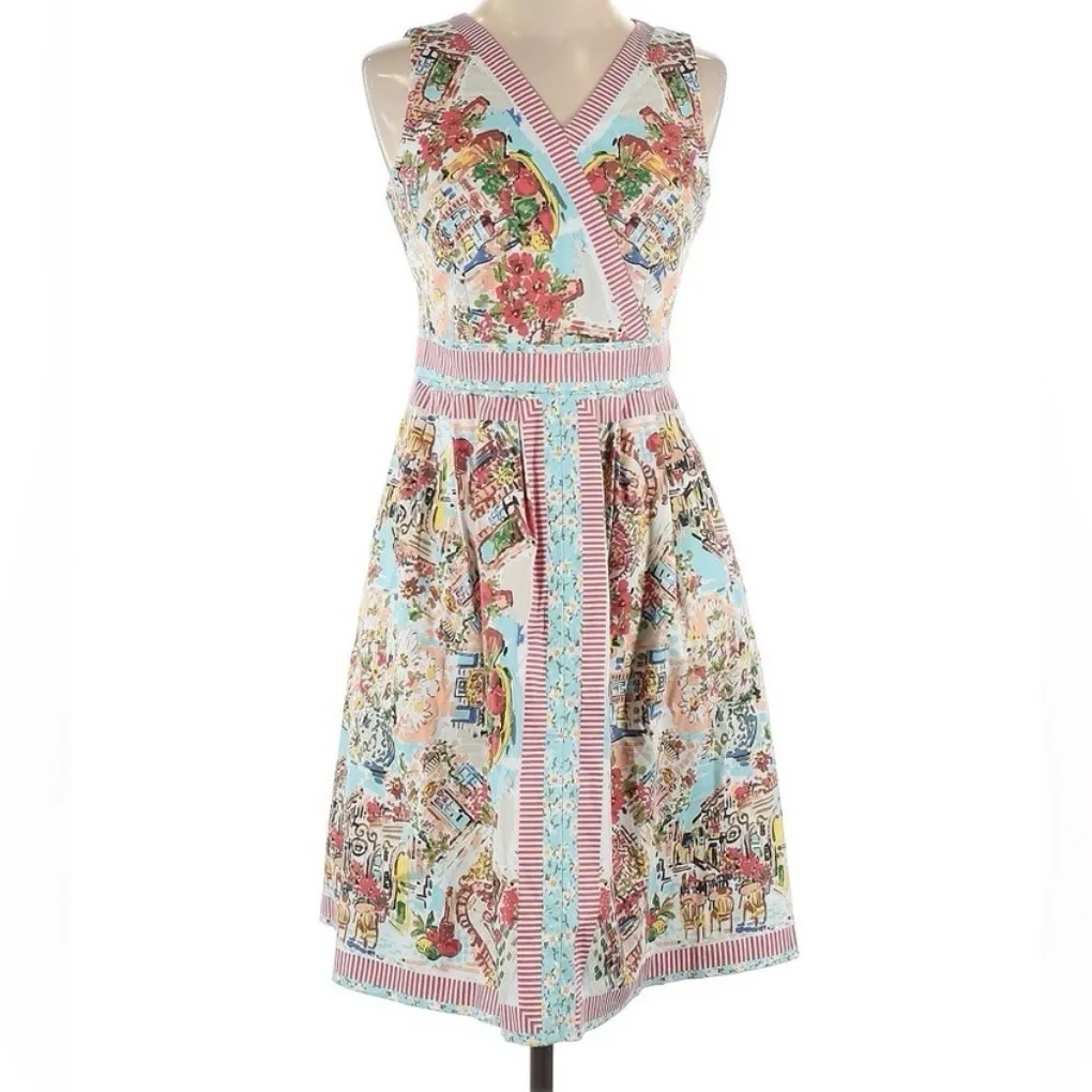 Talbots Italian Villa Bistro Colorful Floral Sleeveless Flare Dress Size‎ 8 - Image 5