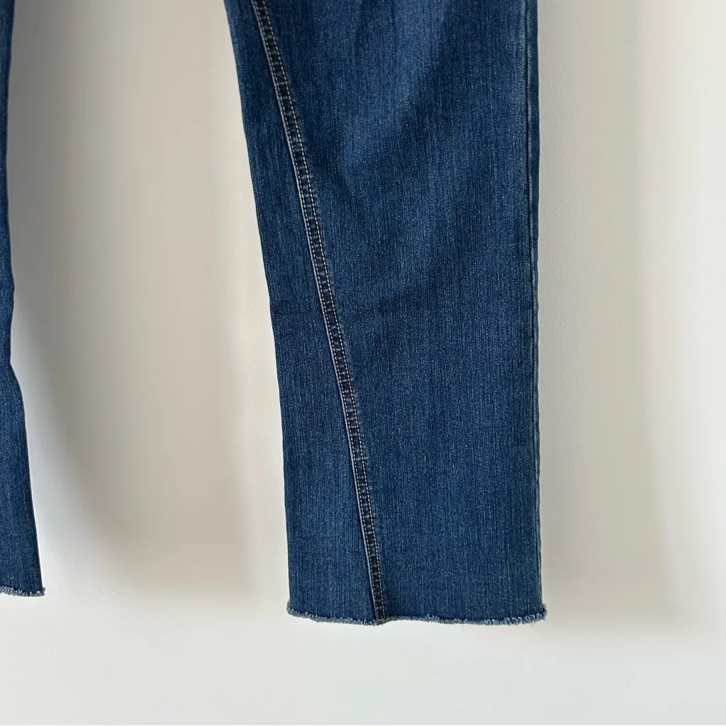 J. McLaughlin Dark Wash Boot Cut High Rise Raw Hem Jeans 8 - Image 4