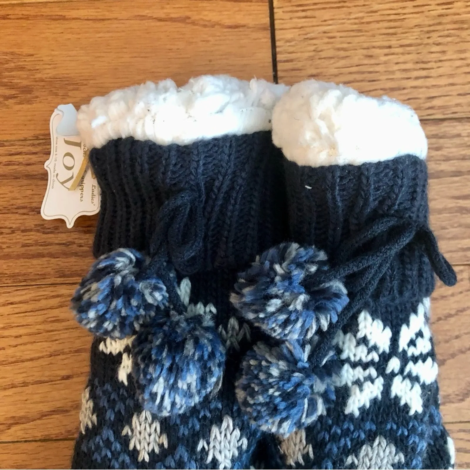 JOY Slipper Socks Grippers Navy Blue Faux Shearling Lining Women’s Size 4 - Image 5