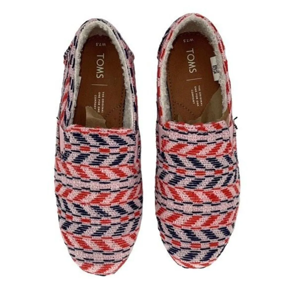 TOMS Womens Alpargatas Chevron Redondo Faux Shearling Flats Pink Blue 7.5 NWOT - Image 4