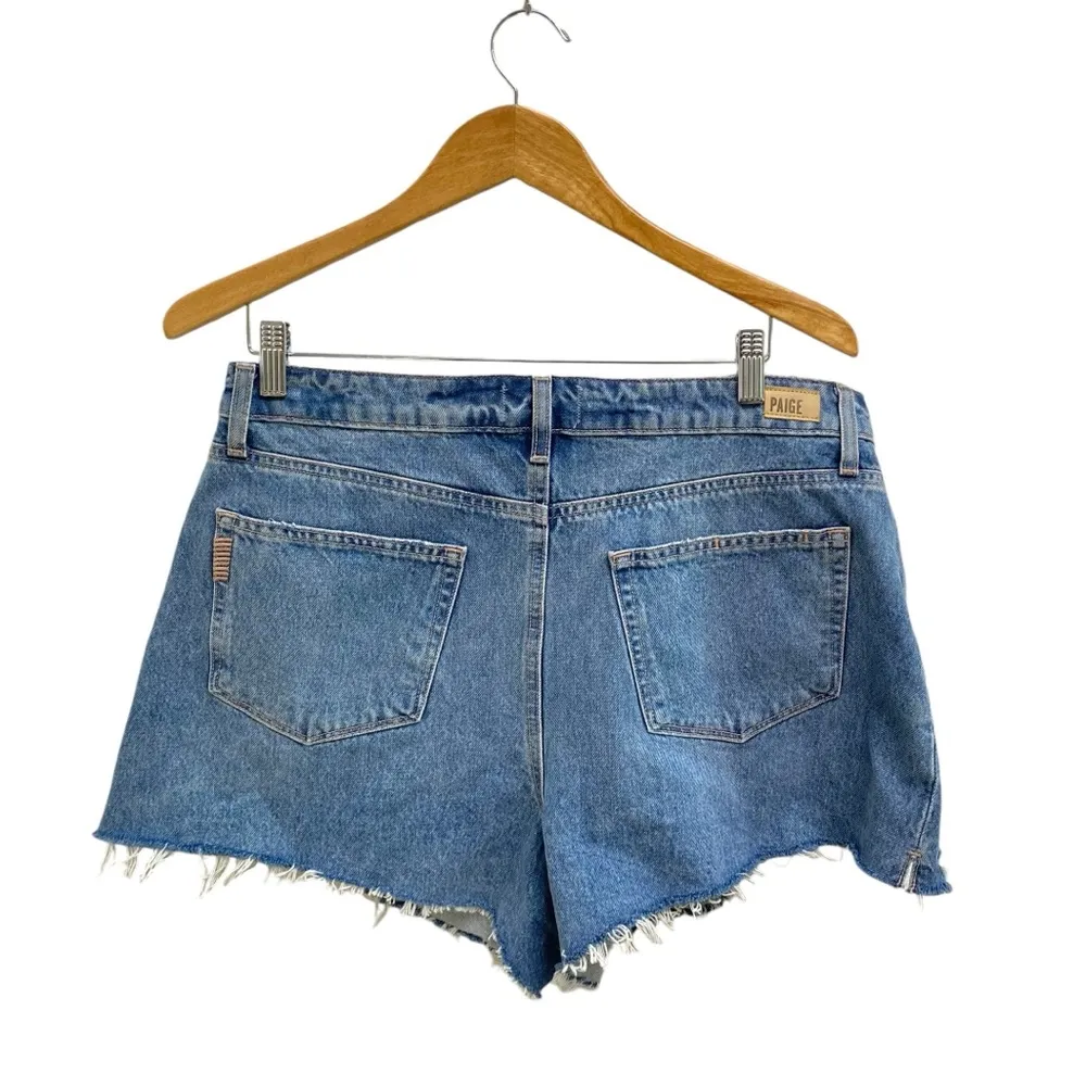 Paige Margot High Rise Distressed Raw Hem Denim Shorts In Kat Destructed NWT - Image 8