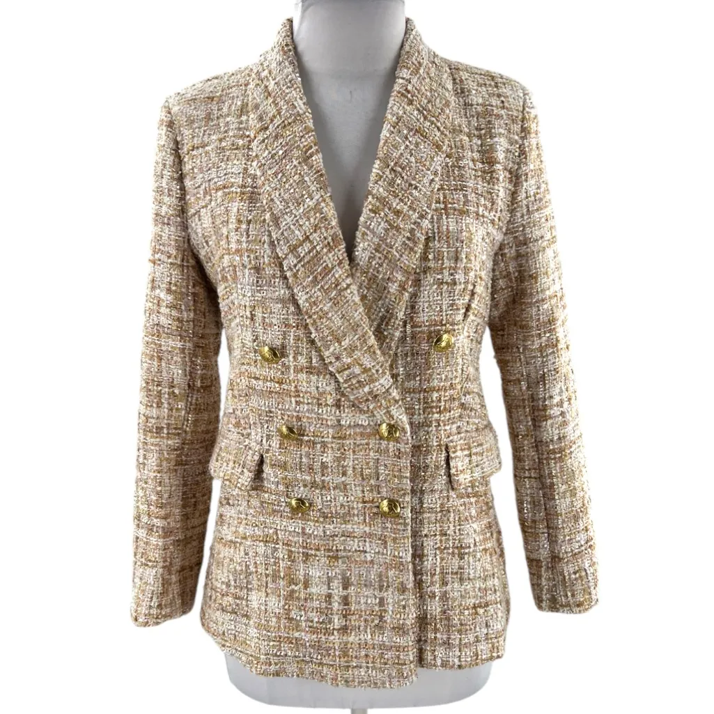 Aqua tweed sequin double breasted blazer sz XS - Image 3