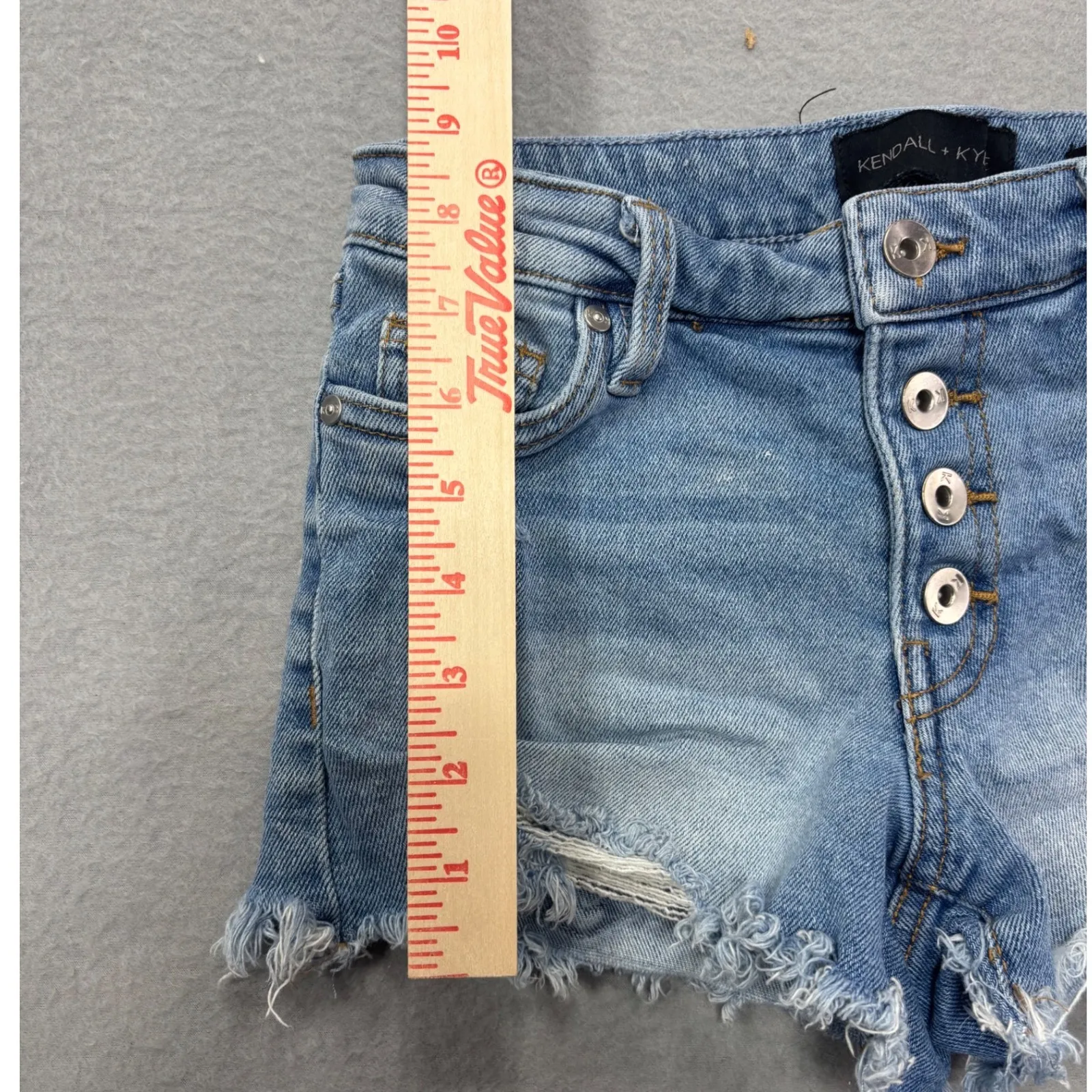Kendall +‎ Kylie 0/24 The Hipster Shorts Denim Distressed Frayed Hem Button Fly - Image 7
