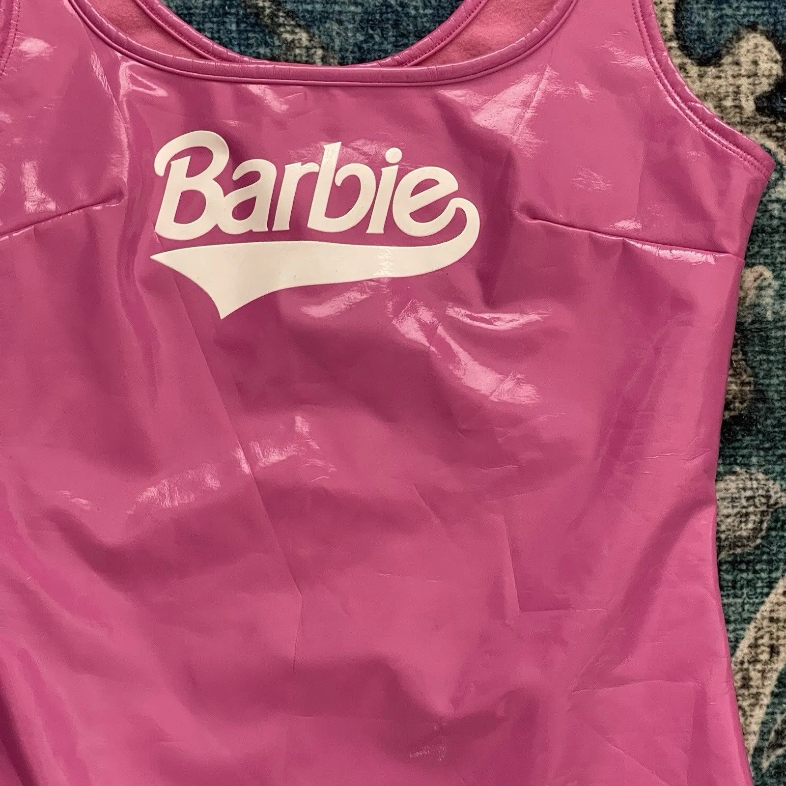 Forever 21 Barbie Bodysuit Small Pink Wet Look Logo Cosplay Halloween Barbiecore - Image 6
