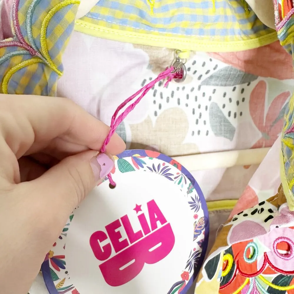 CELIA B Freya Dress Multi Floral Scalloped Edge Midi Shirt Dress Med NEW Pink - Image 6