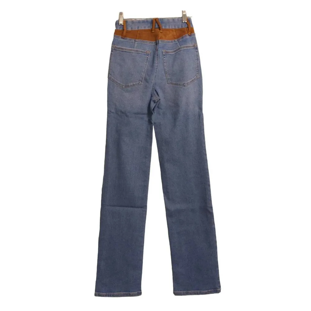 Good American Womens Icon Mixed Media Jeans Blue Brown Denim Faux Suede 00 New - Image 4