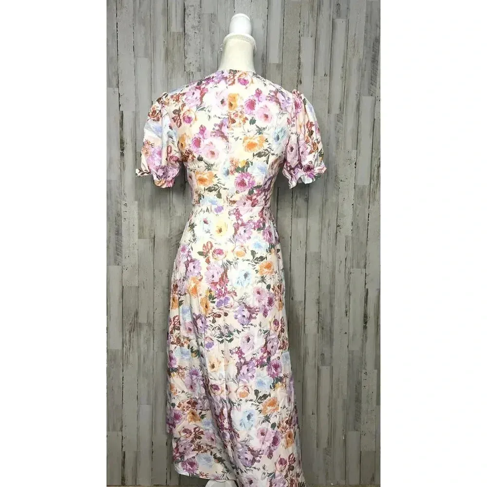 SHEIN Women's Small Floral Puff‎ Sleeve A-Line Multicolor Spring Midi Dress - Image 10