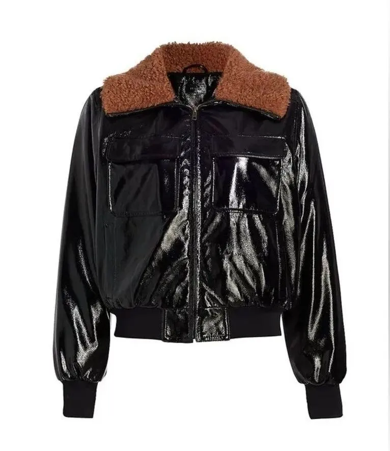 MOTHER X Revolve* Pilot Faux Patent Leather Jacket in Black Size XL New w/Tag - Image 2