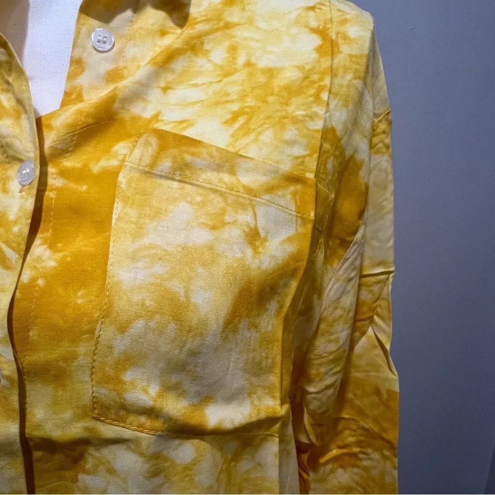 NWT Caara yellow and white tie dye Marble button down blouse women's size xxs Yellow - Image 7